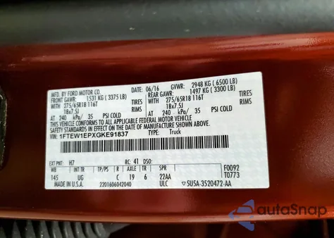 2016 Ford F150 Supercrew z USA, uszkodzony, nr VIN 1FTEW1EPXGKE91837